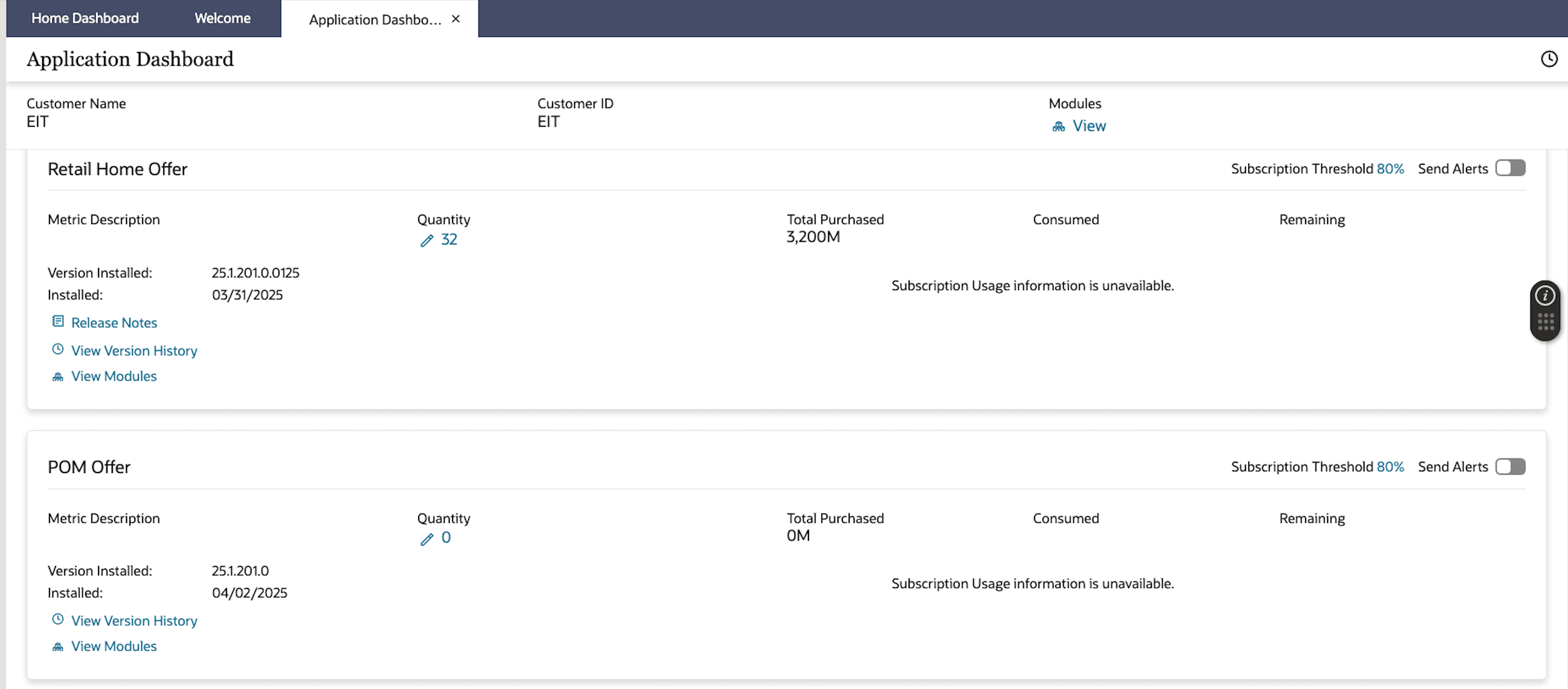 Application Dashboard Subscription Metrics – Applications without Subscriptions (Retail Home and POM) Application Dashboard Subscription Metrics – Applications without Subscriptions (Retail Home and POM)