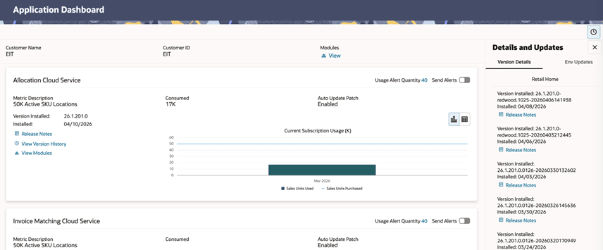 Application Dashboard Version History Contextual Pane