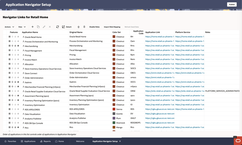 Application Navigator Setup Screen Application Navigator Setup Screen