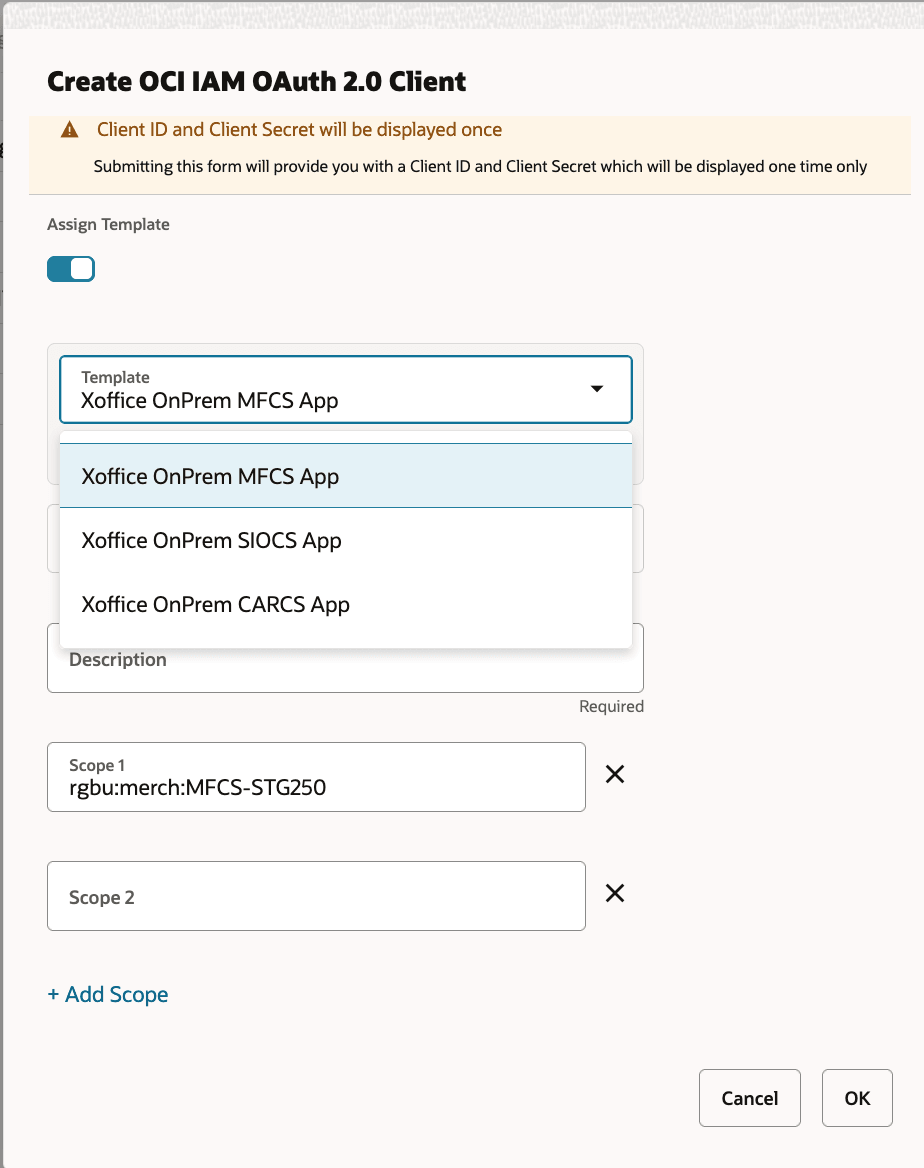 Select Template in Create OCI AIM Oauth 2.0 Client Select Template in Create OCI AIM Oauth 2.0 Client