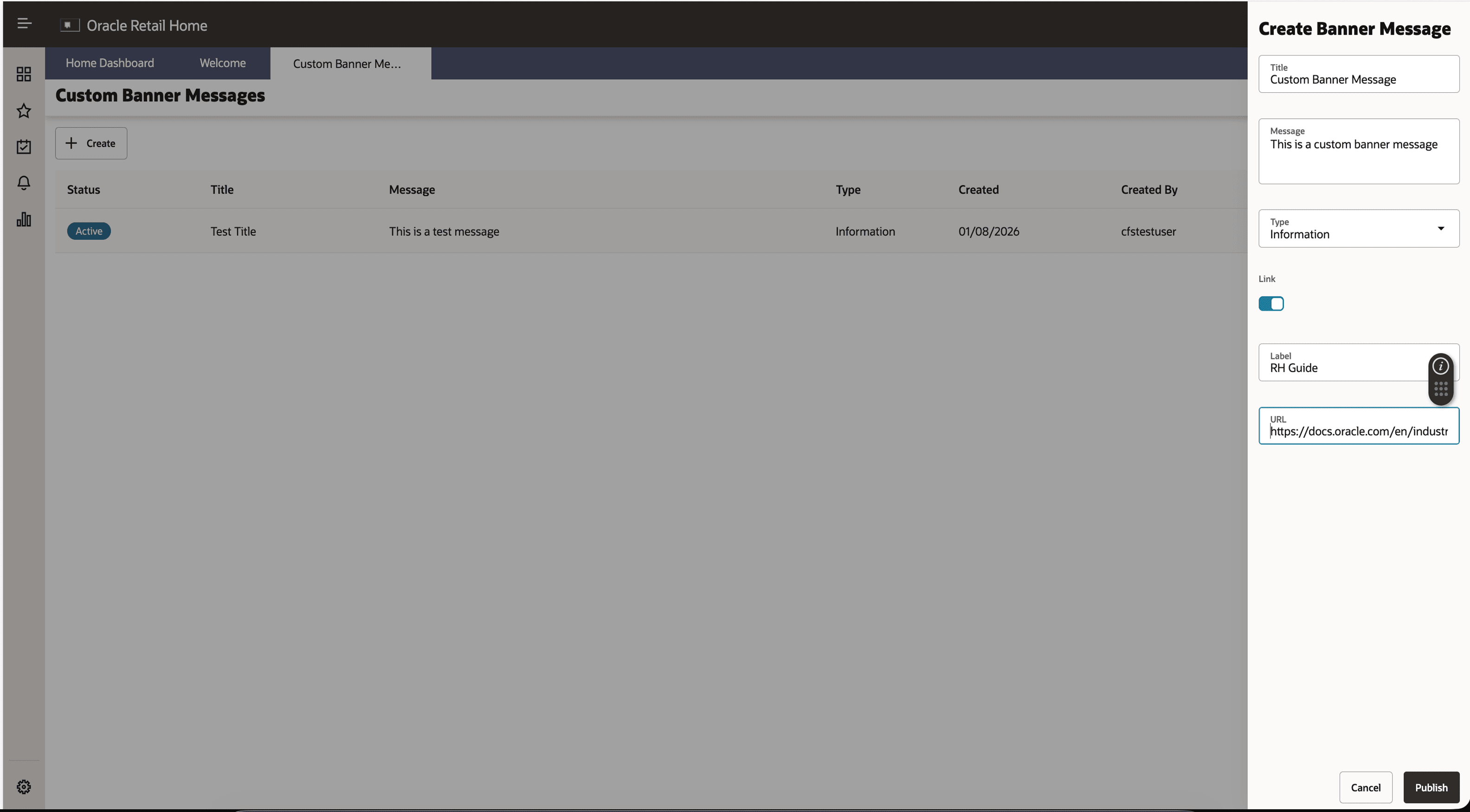 Custom Banner Messages Screen Custom Banner Messages Screen
