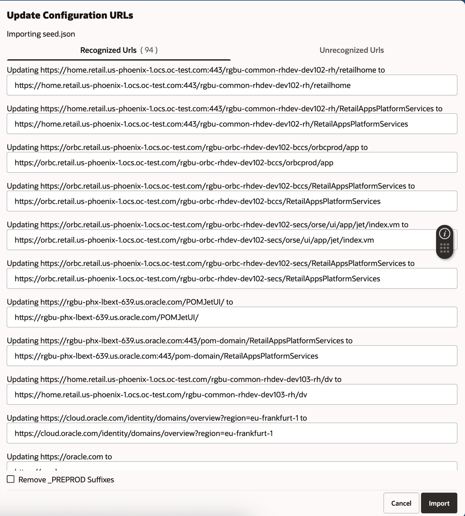 Update Configuration URLs Update Configuration URLs