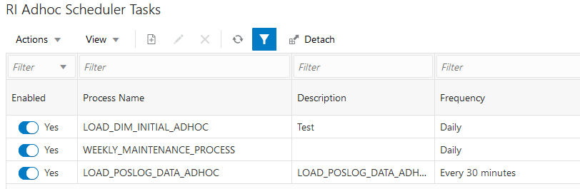adhoc scheduler tasks screen