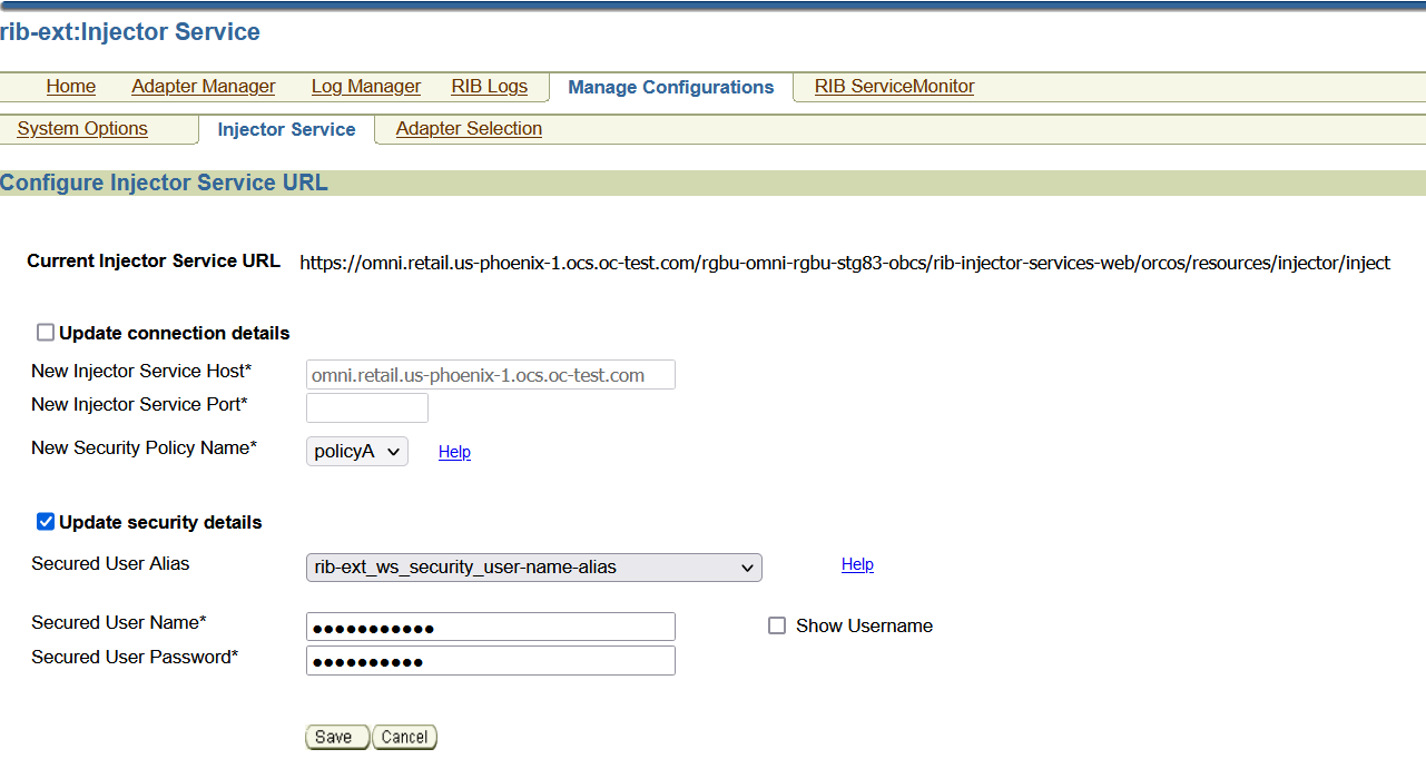 update username and password