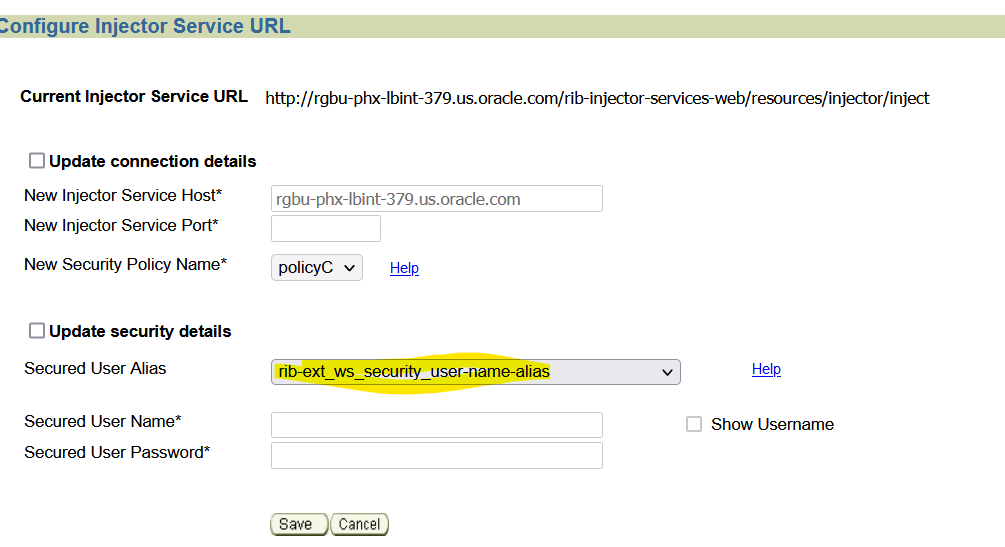 update username and password