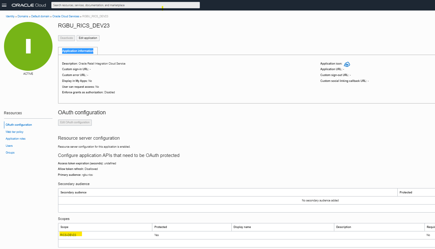 IDCS app with scope