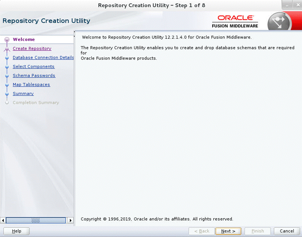 Repository Creation Utility Step 1 Welcome Screen