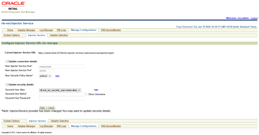 Injector Service tab Injector Service tab