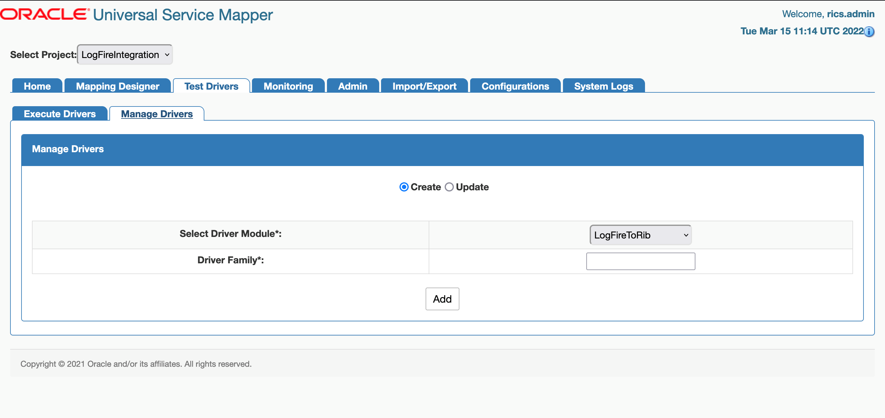 Manage Drivers Sub-tab Manage Drivers Sub-tab