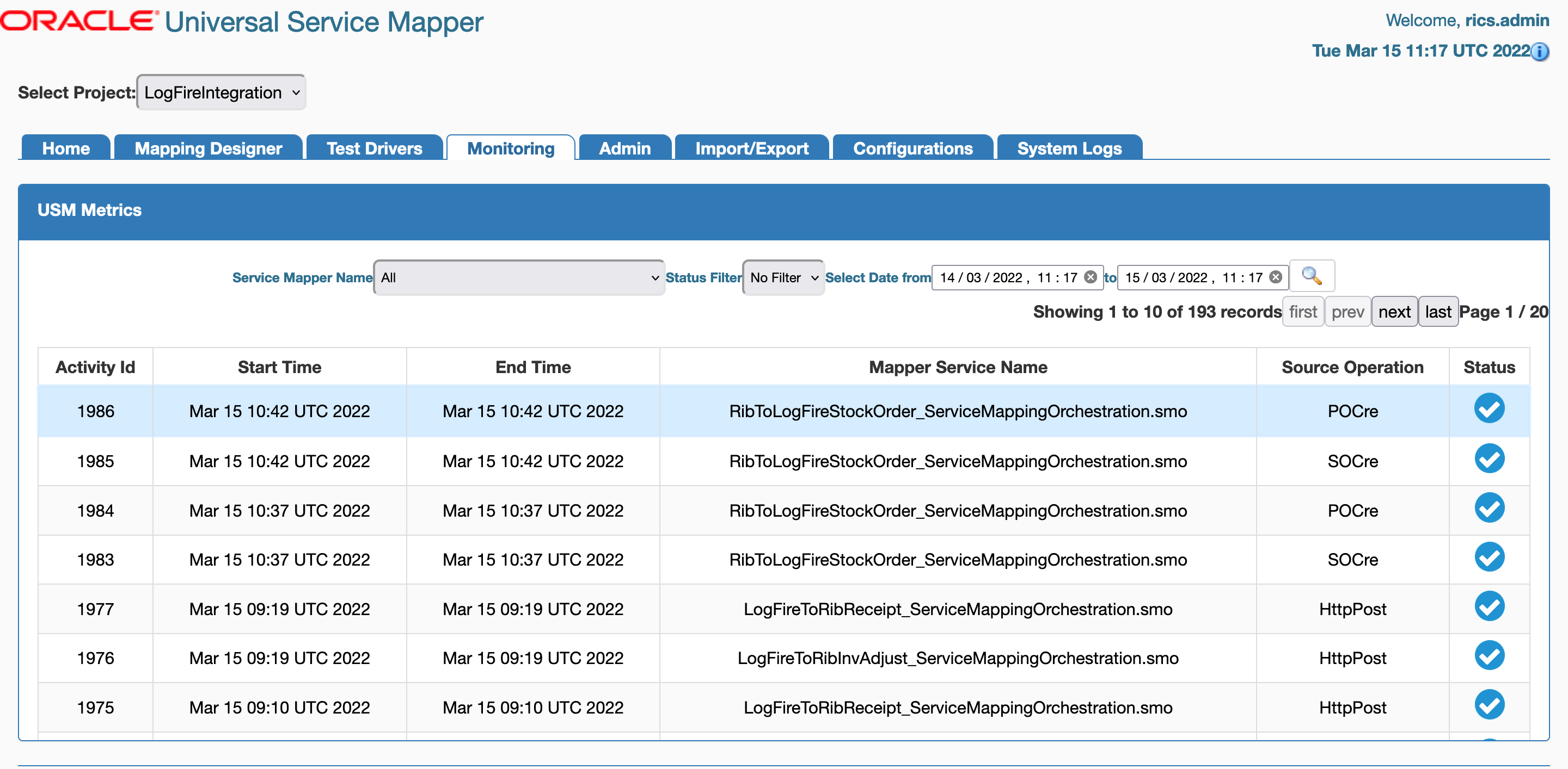Monitoring tab Monitoring tab