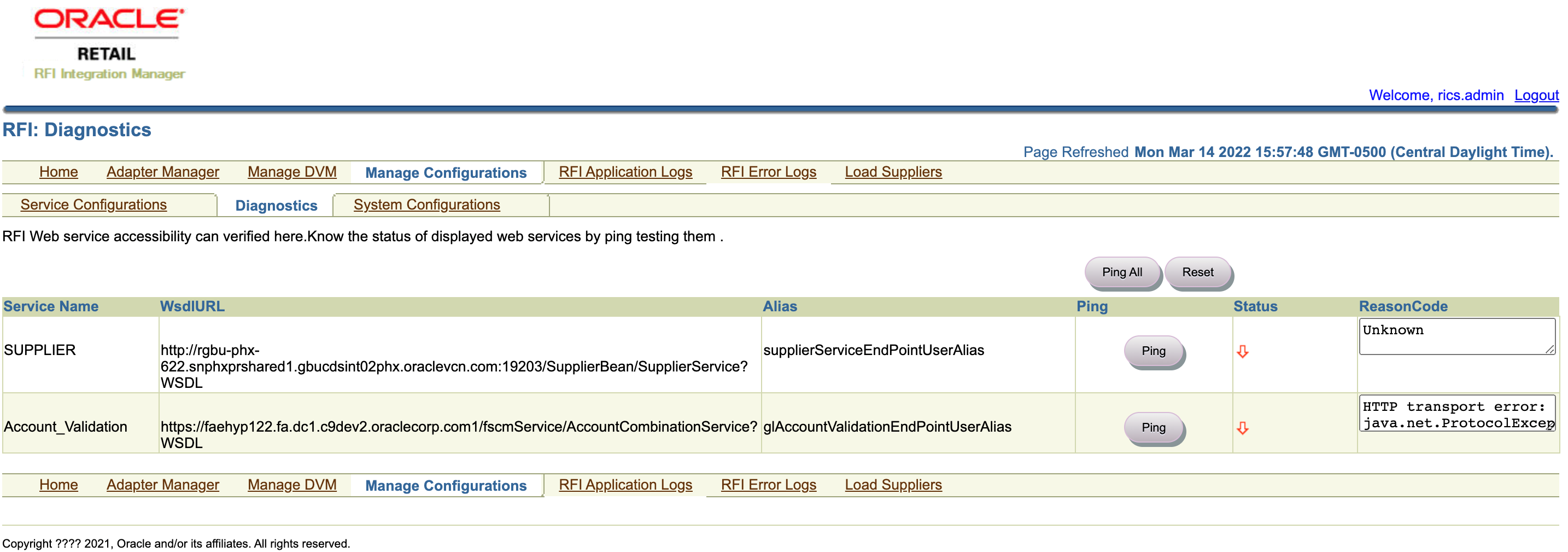 RFI Diagnostics Screen