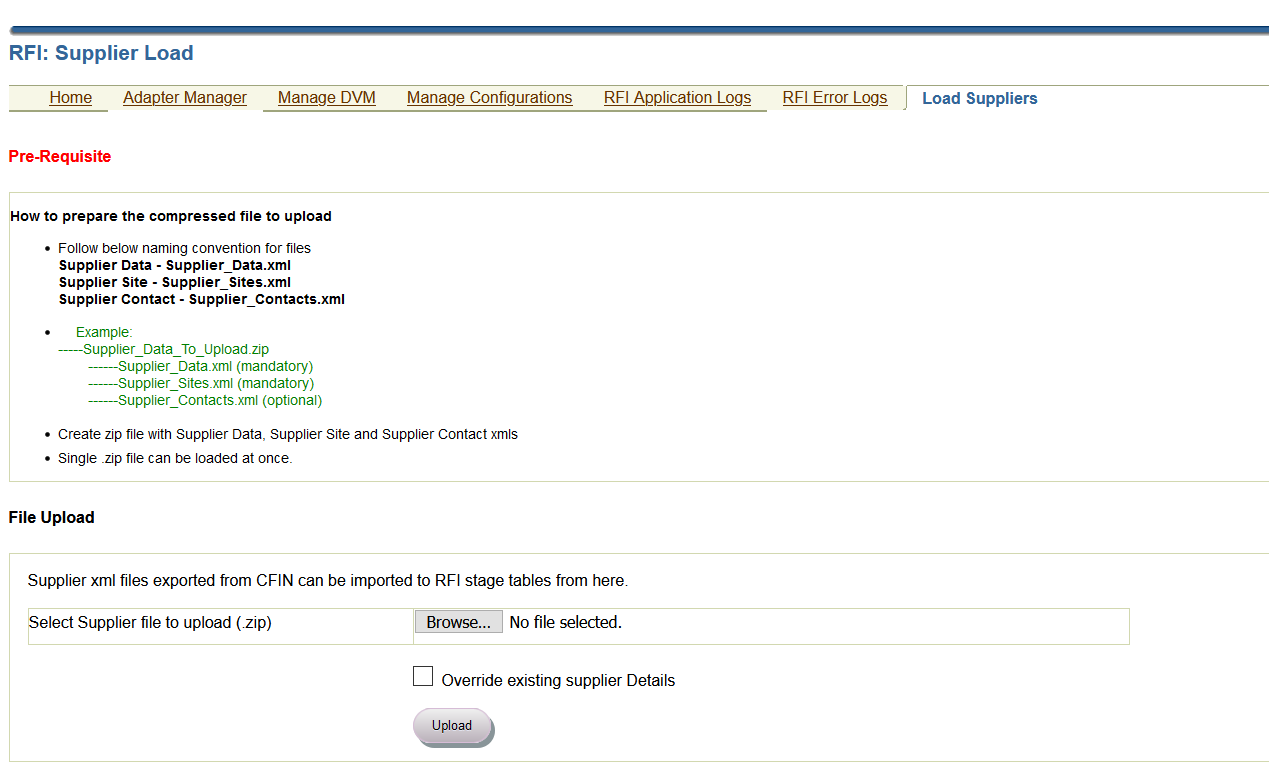 Supplier Upload Pre-Requisites