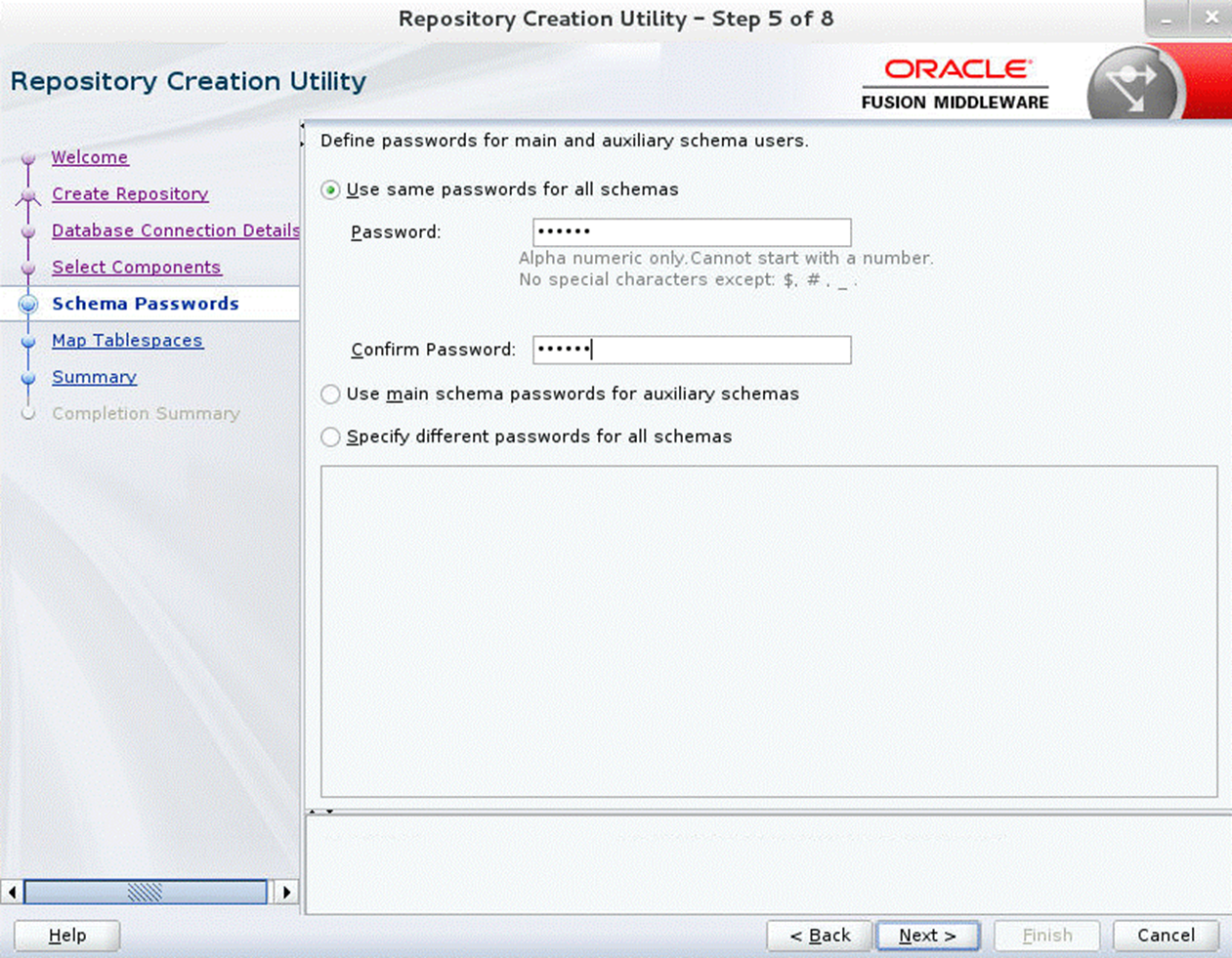 Repository Creation Utility Step 5 Scheme Passwords