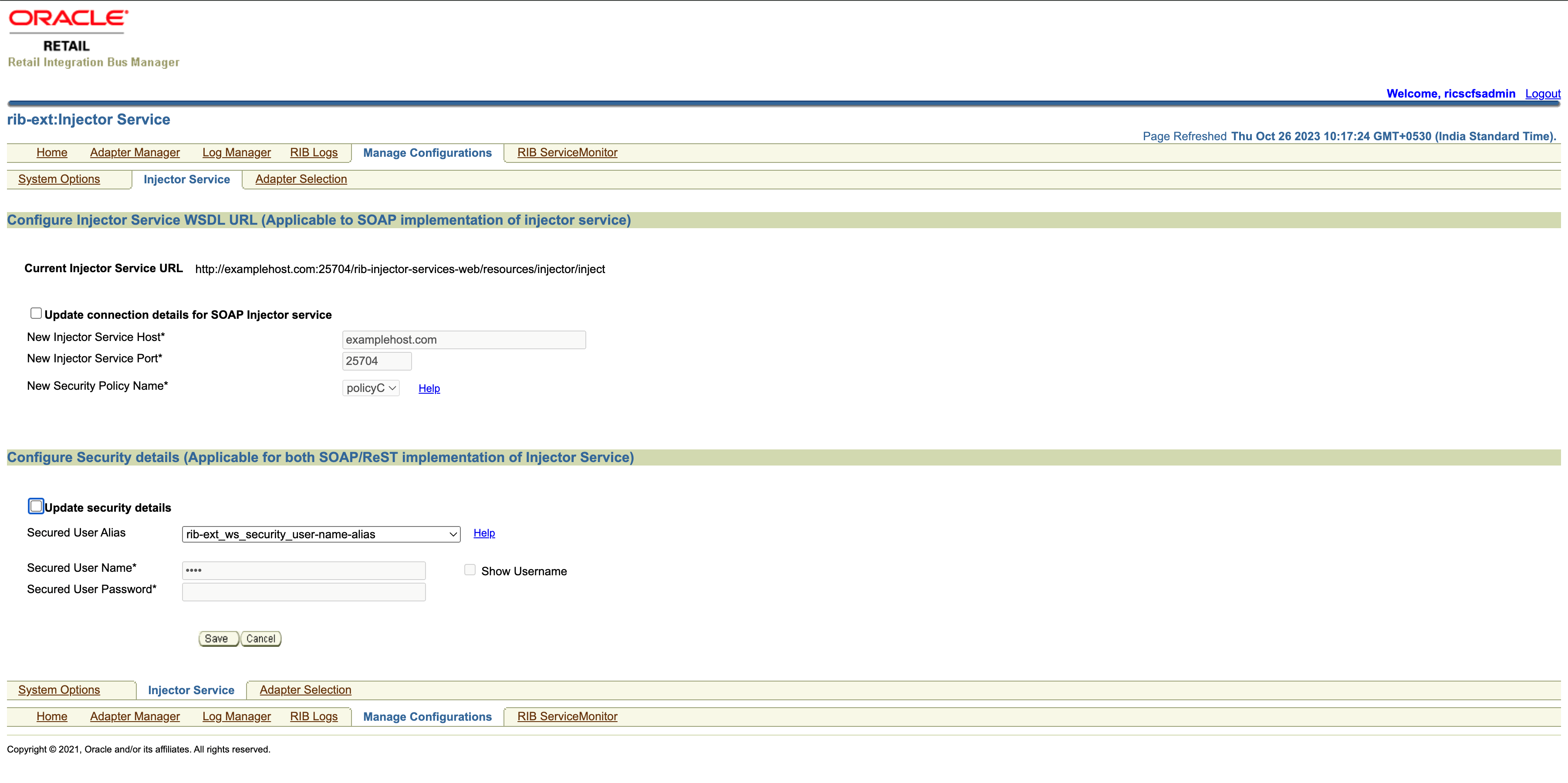 Injector Service tab