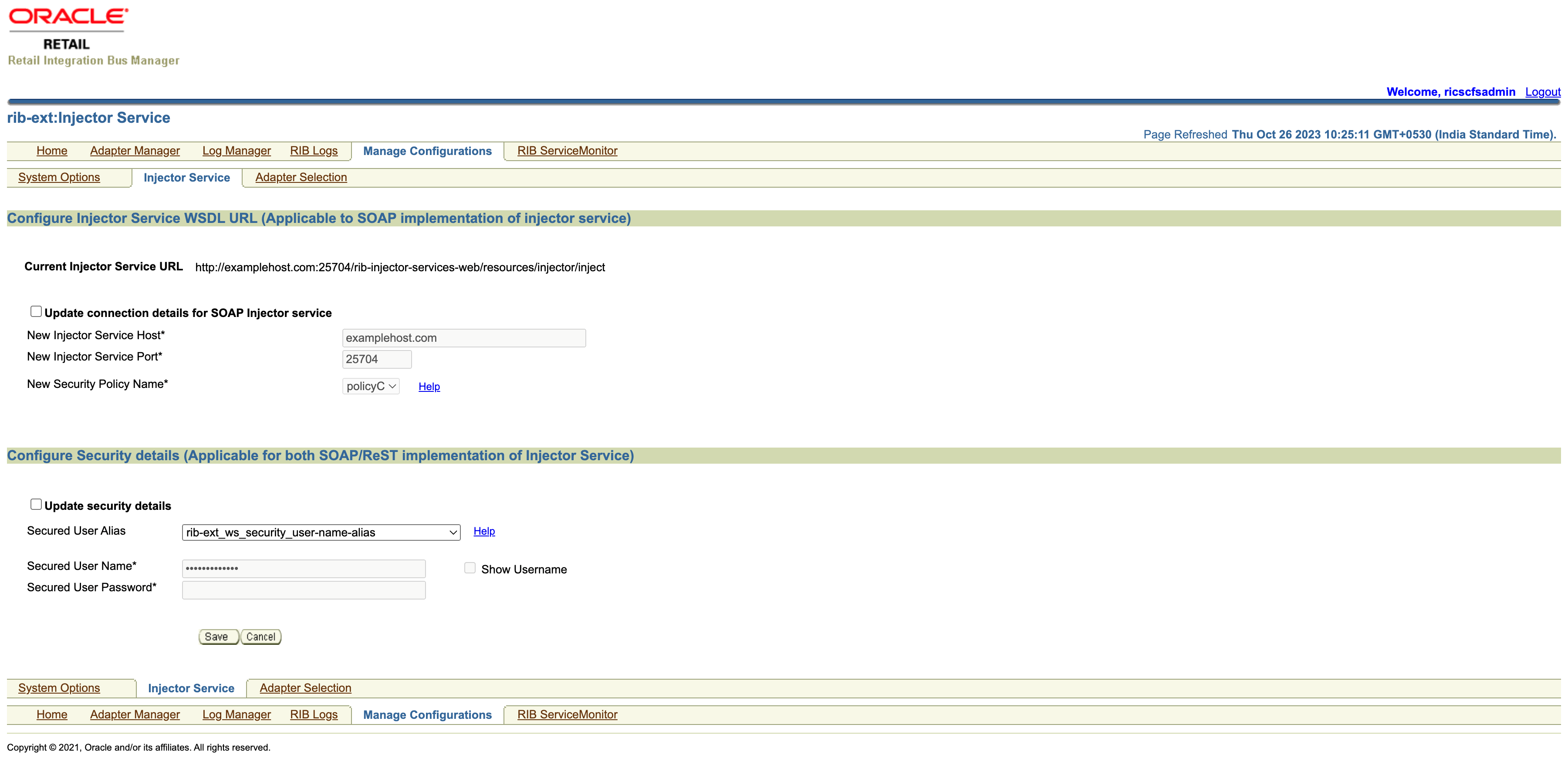 Injector Service tab