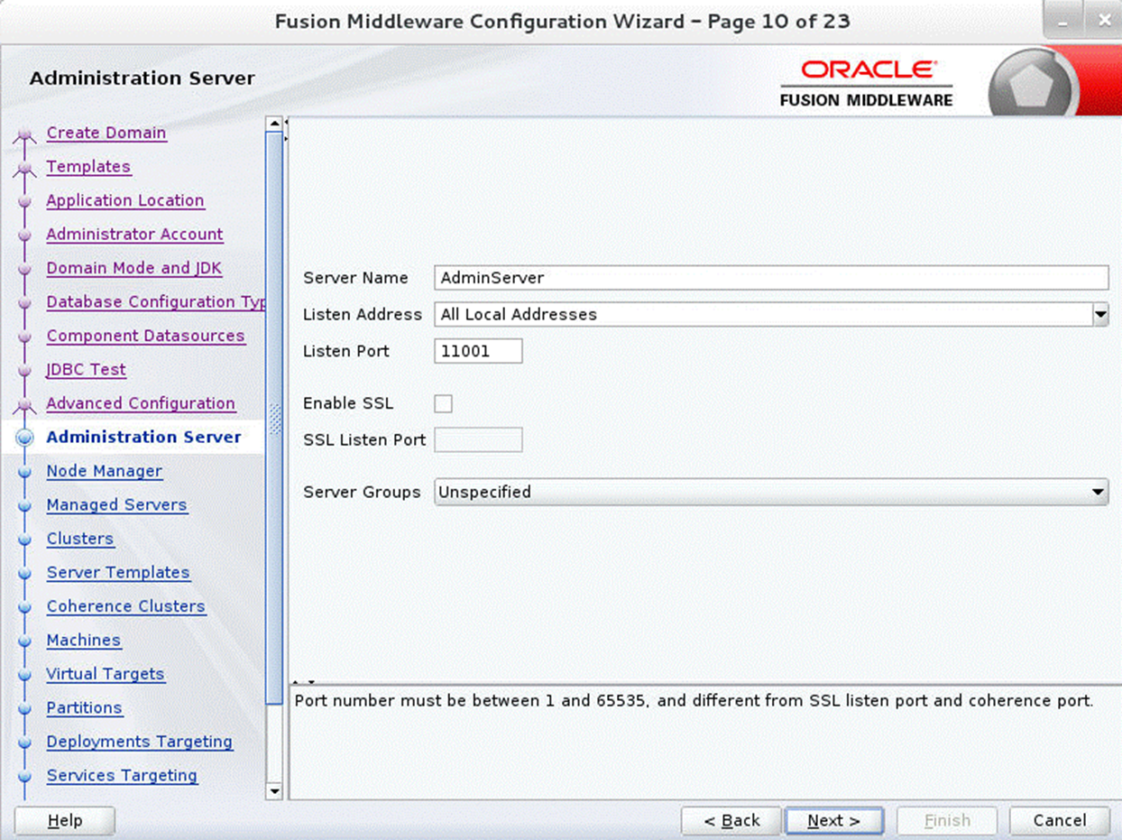 Configuration Wizard Step 10 Administration Server