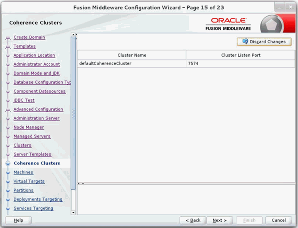 Configuration Wizard Step 15 Coherence Clusters