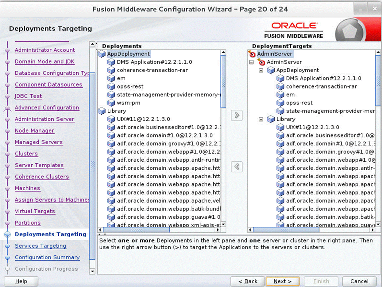 Configuration Wizard Step 20 Deployments Targeting