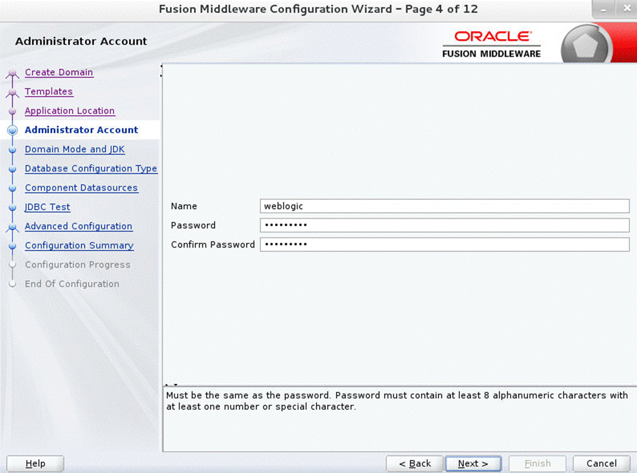 Configuration Wizard Step 4 Administrator Account