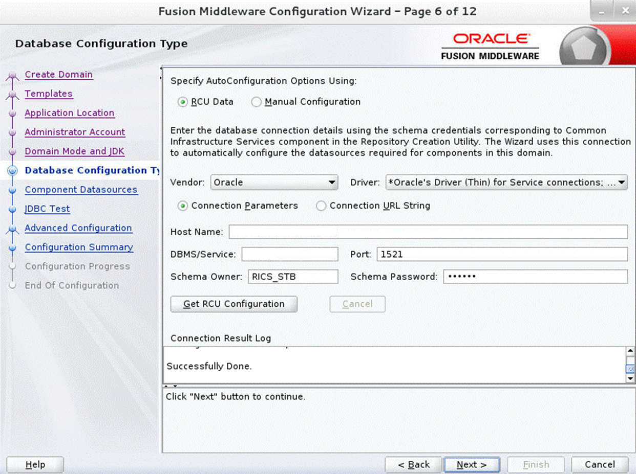 Configuration Wizard Step 6 Database Configuration Type