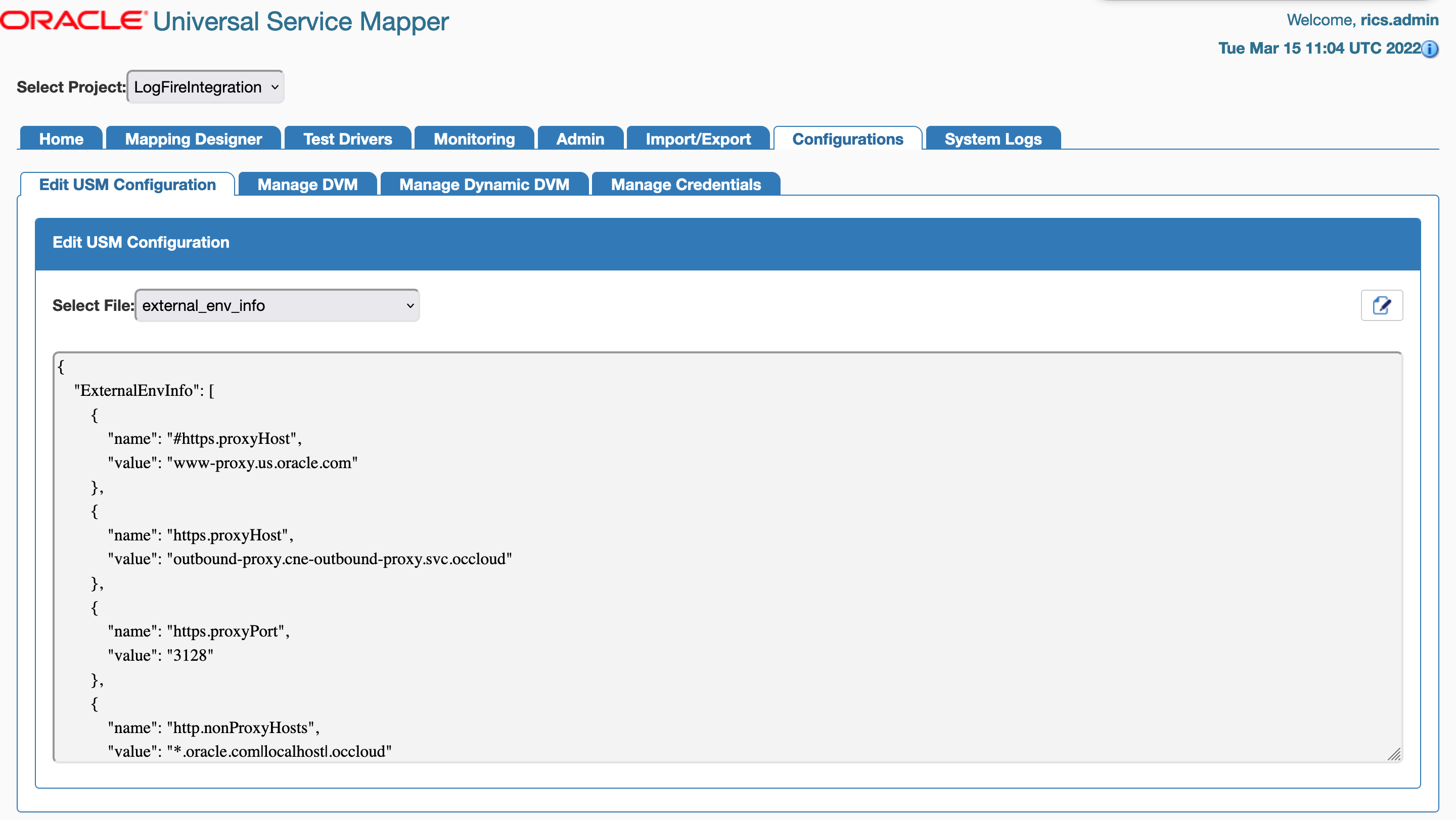 Edit USM Configuration Tab
