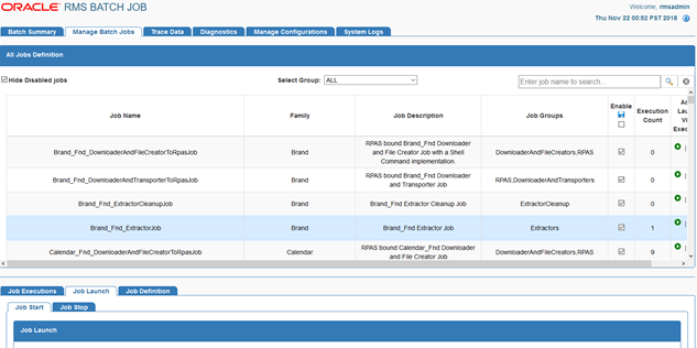 Manage Batch Jobs tab