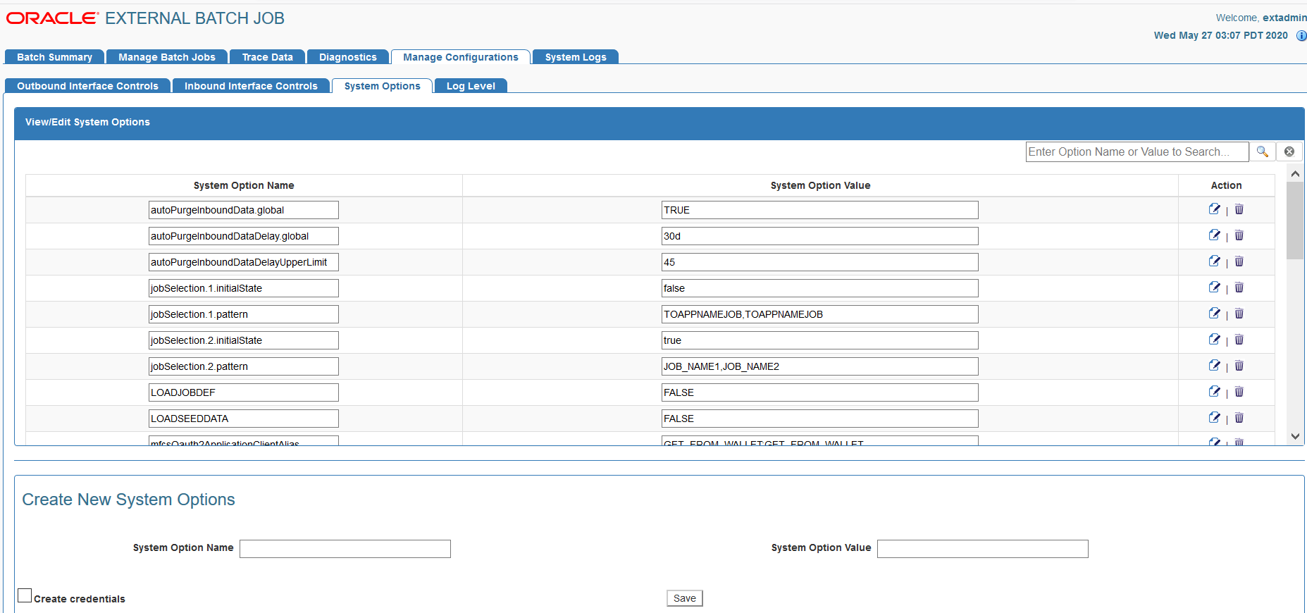 system options tab