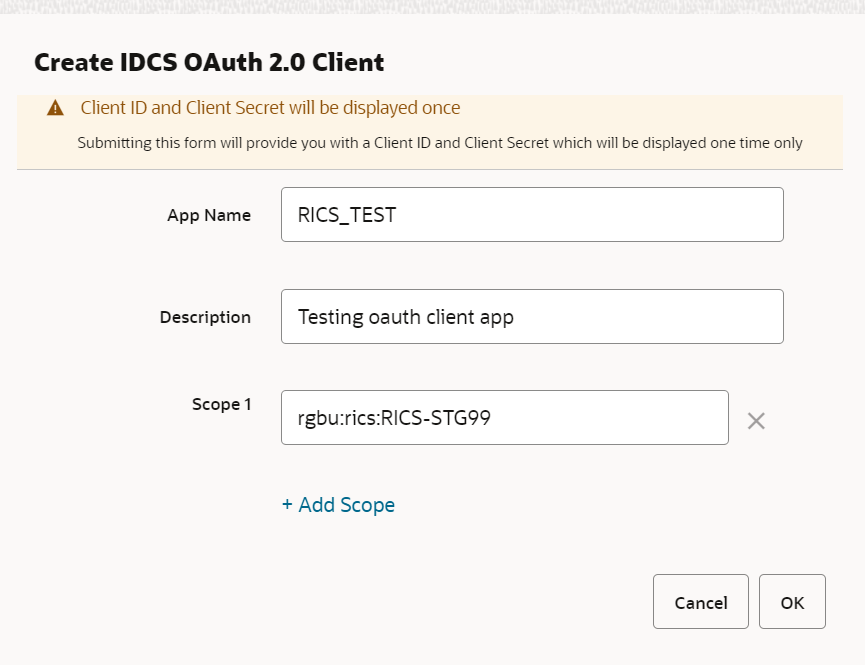 create idcs oauth client