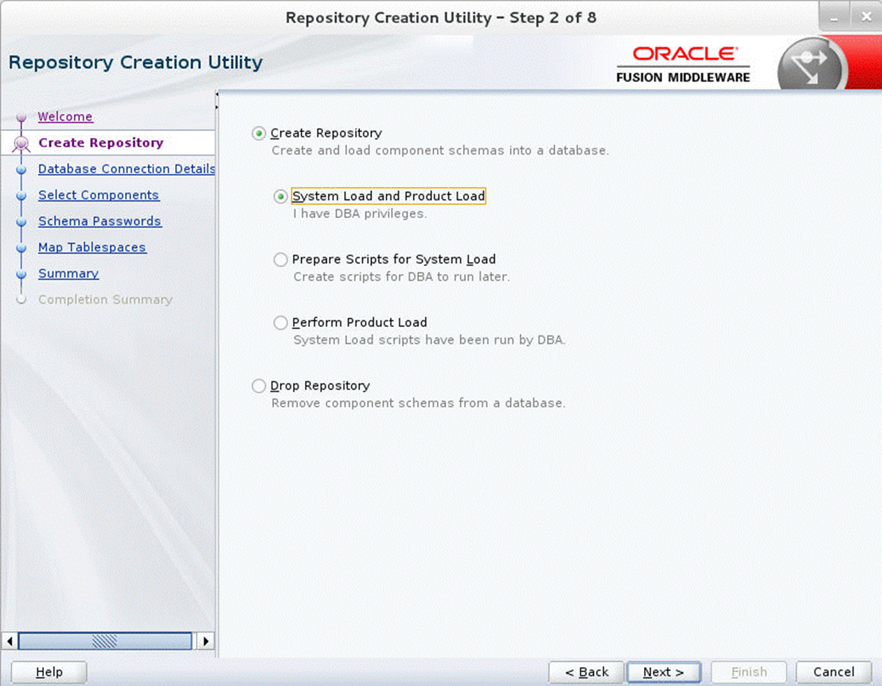 Repository Creation Utility Step 2 Create Repository