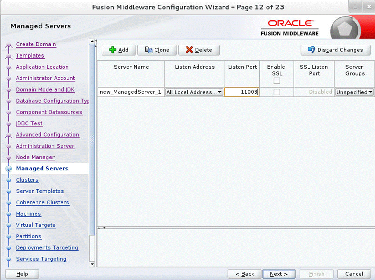 Configuration Wizard Step 12 Managed Servers