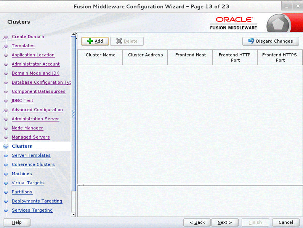Configuration Wizard Step 13 Clusters