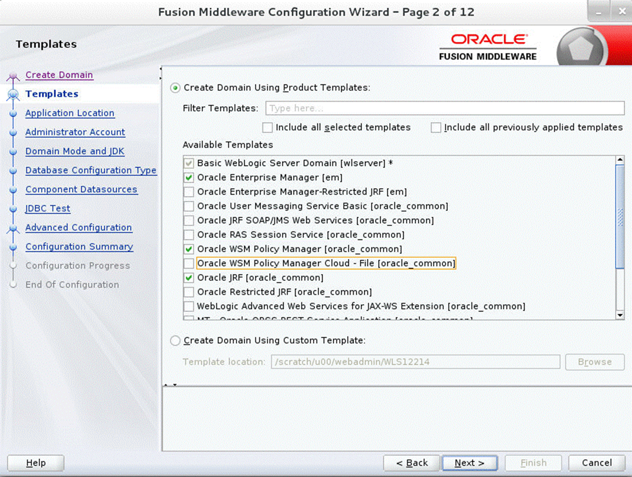 Configuration Wizard Step 2 Templates