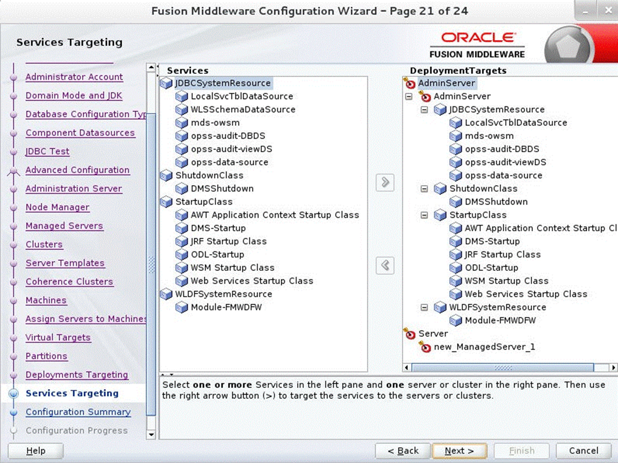 Configuration Wizard Step 21 Services Targeting
