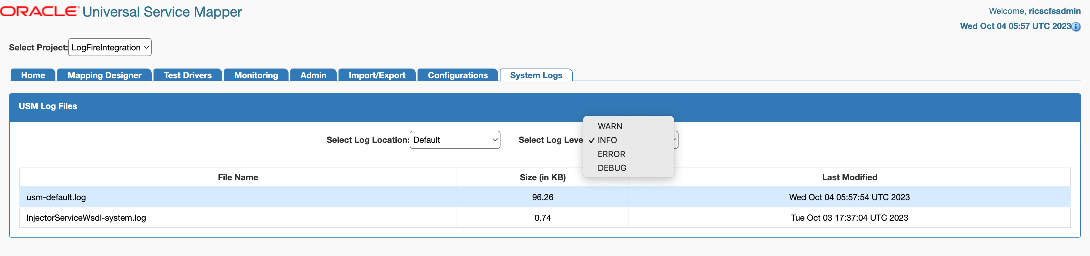 Select Log Level Select Log Level