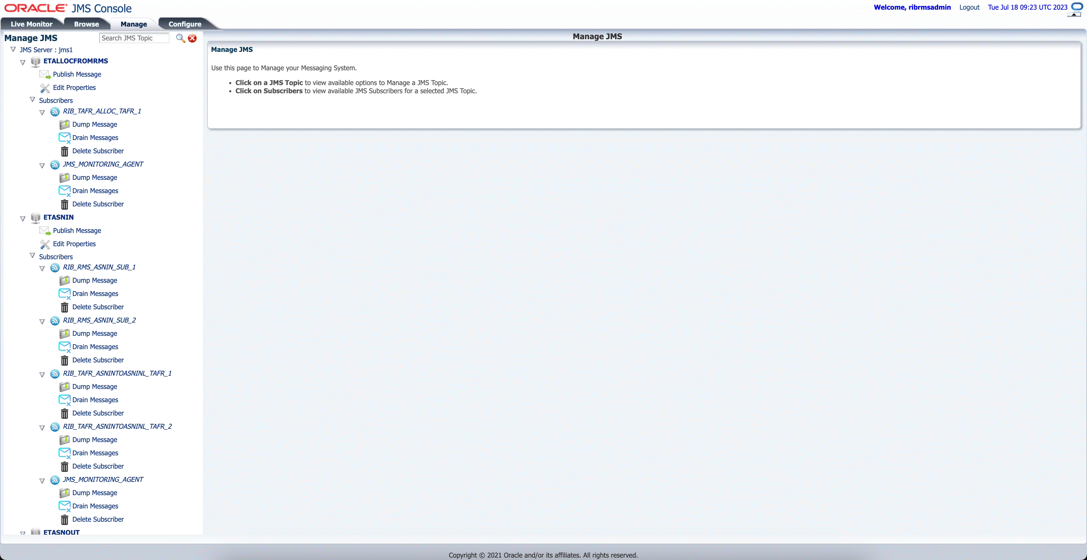 Manage JMS Manage JMS
