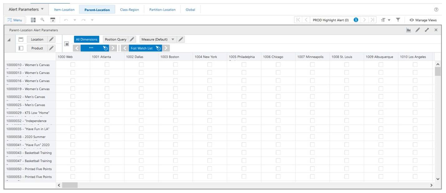 Parent-Location Alert Parameters view