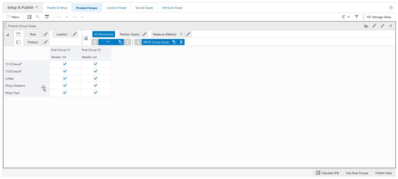 Product Group Scope View: Rule Group