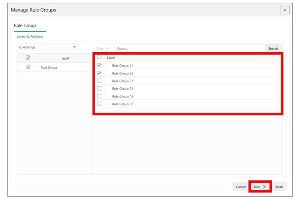 Workspace Wizard: Select Rule Groups