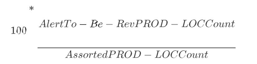 Alert To-Be-Rev PROD-LOC % calculation