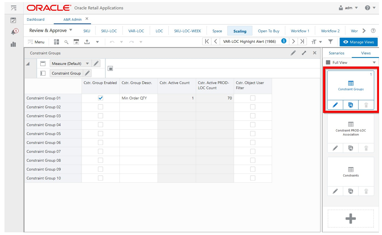 Constraint Groups View