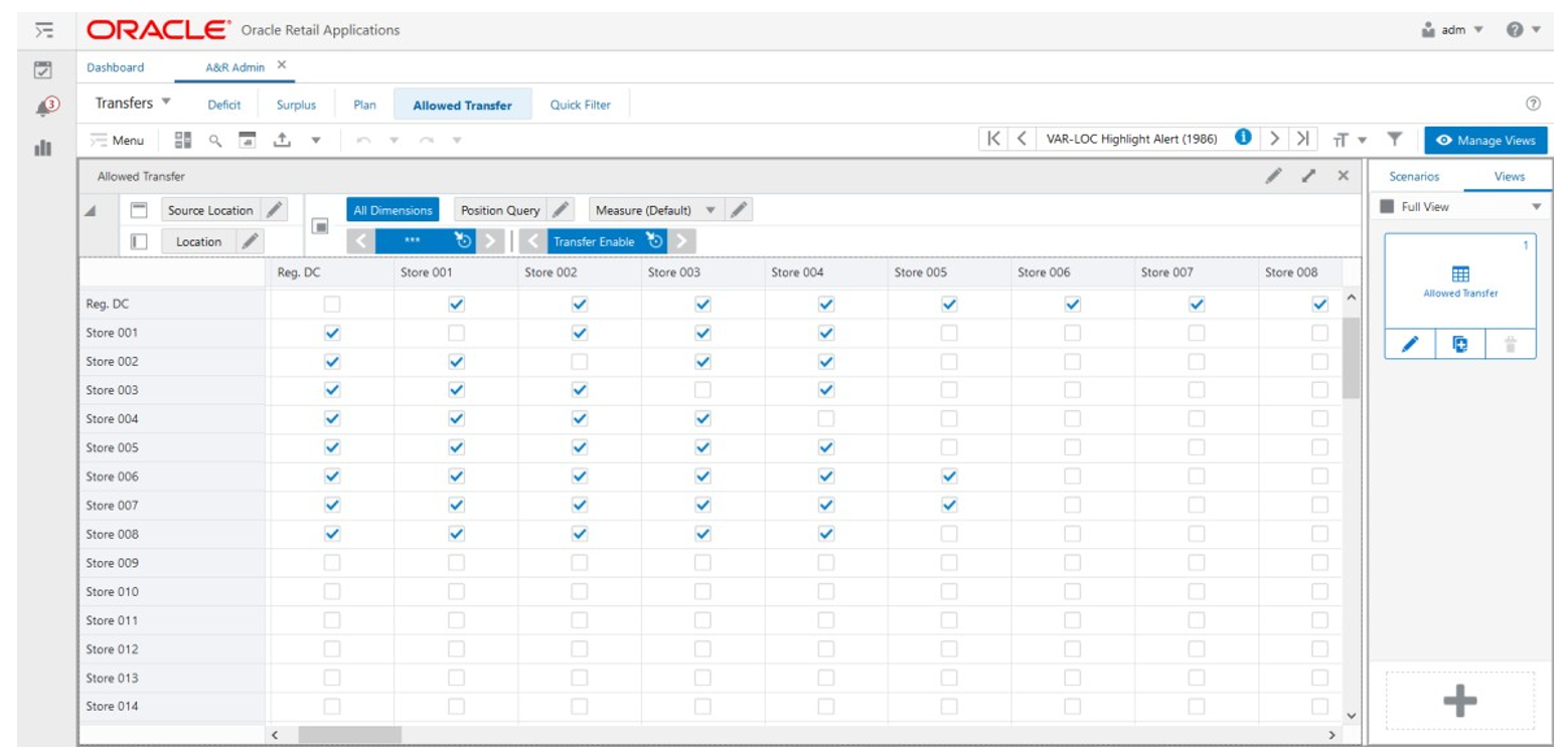 Allowed Transfer View