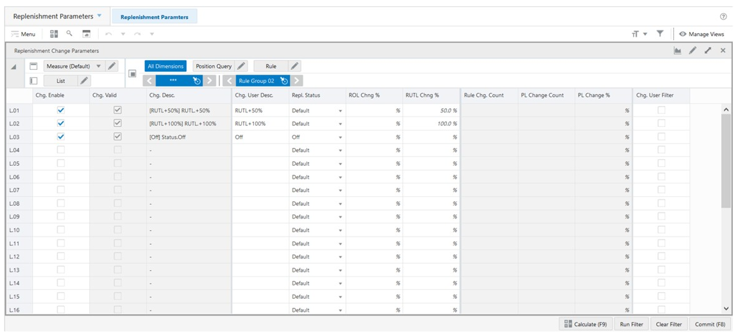 Replenishment Change Parameters View Replenishment Change Parameters View