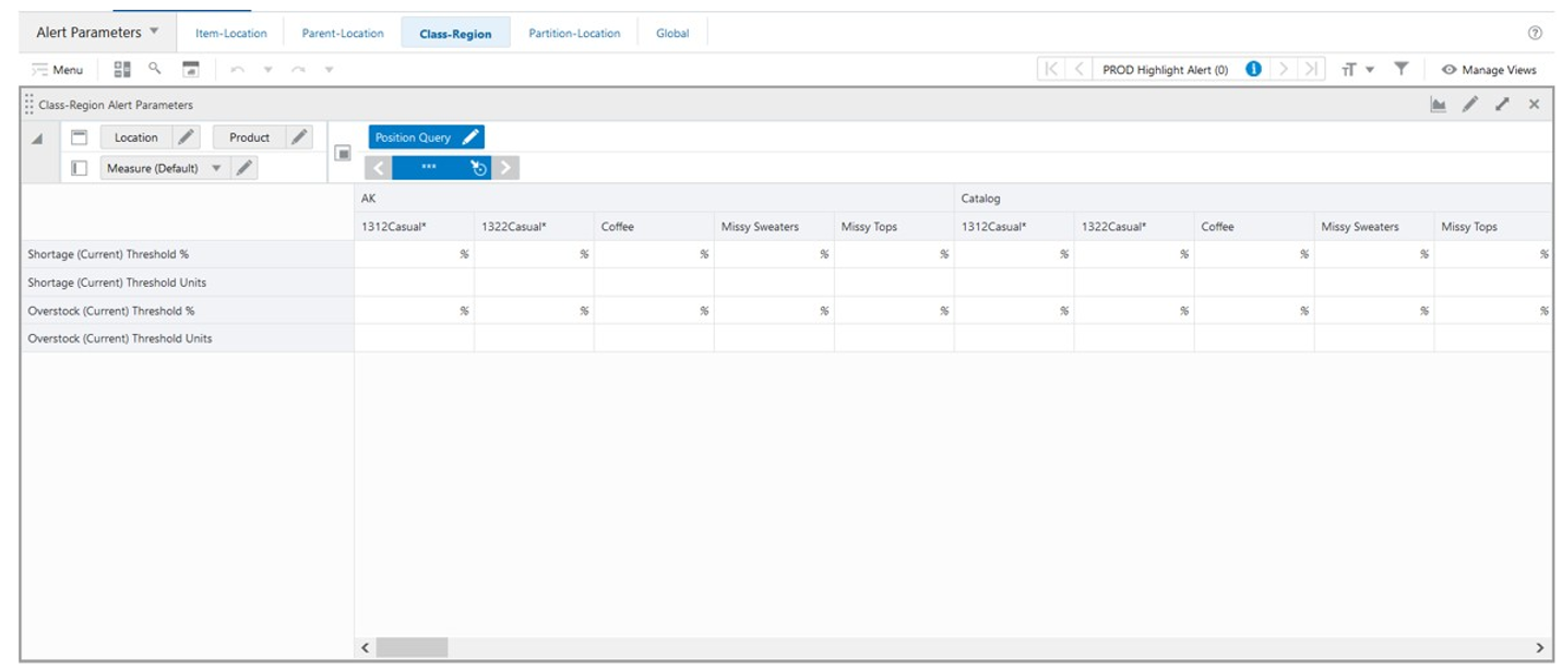Class-Region Alert Parameters View