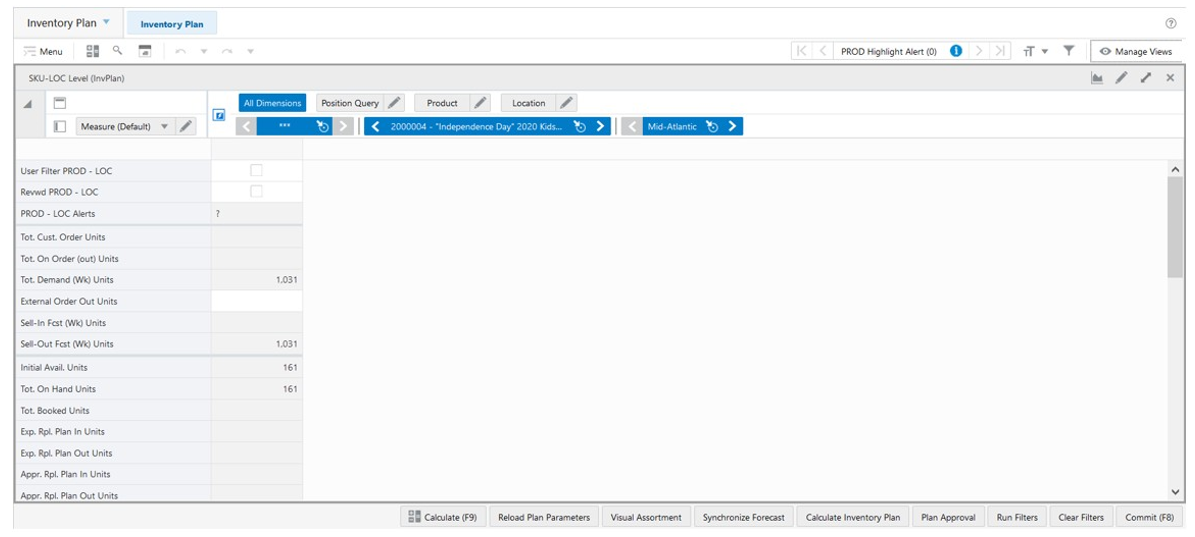 SKU-LOC Level (InvPlan) View
