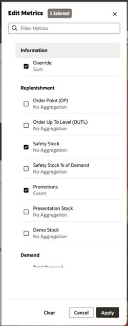 This image shows the metrics selection.