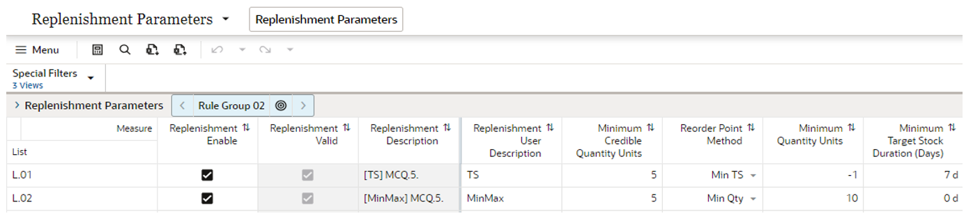 Setup Replenishment Parameters