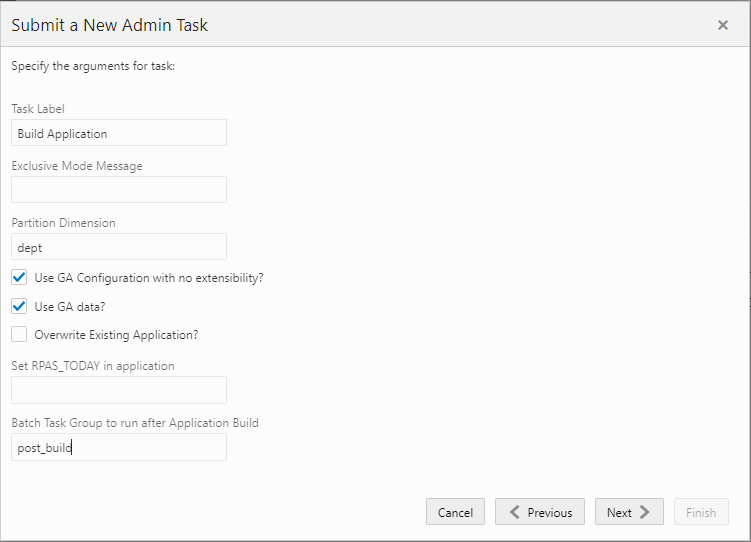 Select Options for GA App Build