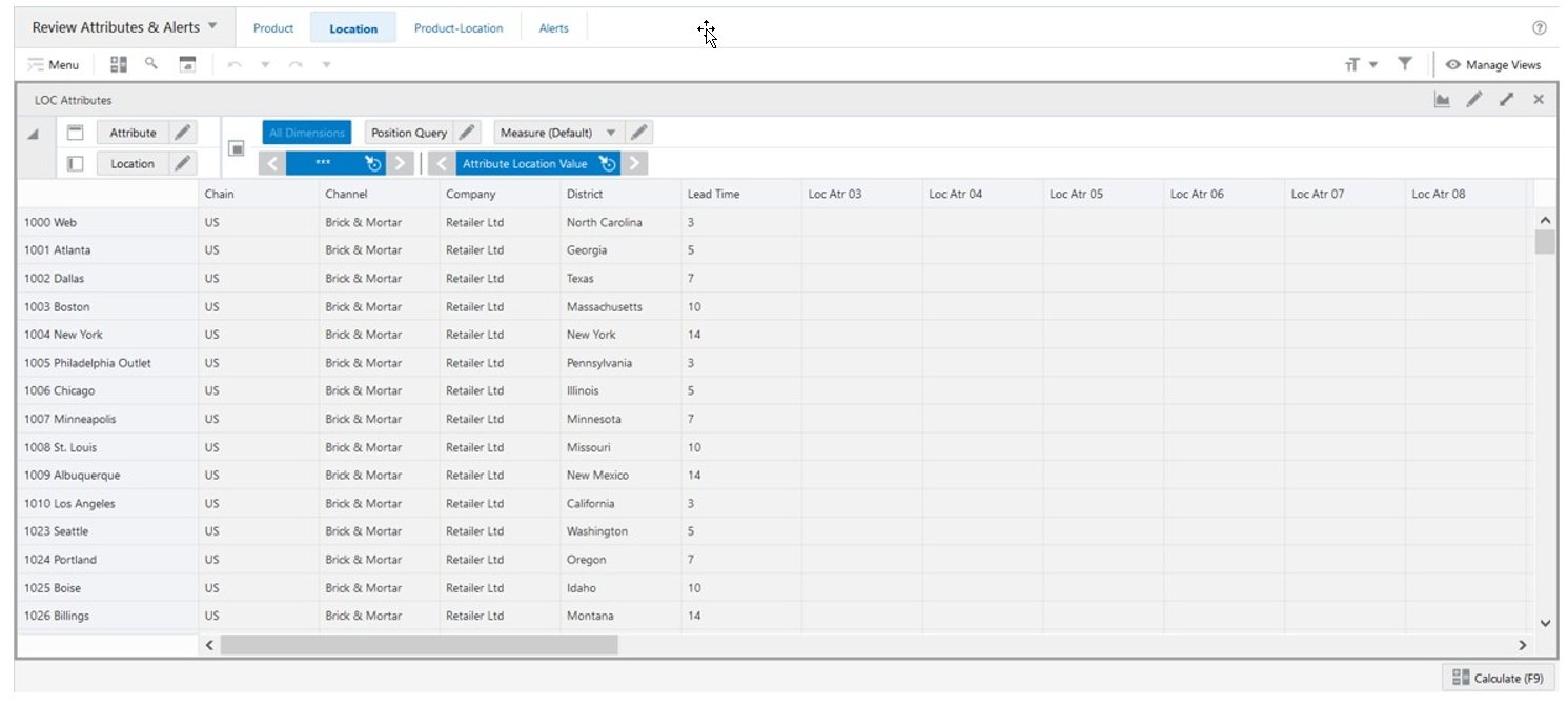 Location Attributes View Location Attributes View