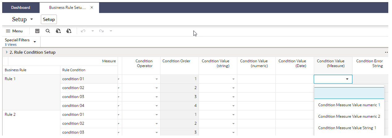 Condition Value Measure List Condition Value Measure List
