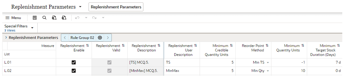 Setup Replenishment Parameters